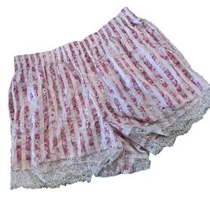 Victoria's Secret PINK striped Daisy Floral lace‎ trim shorts PJs medium